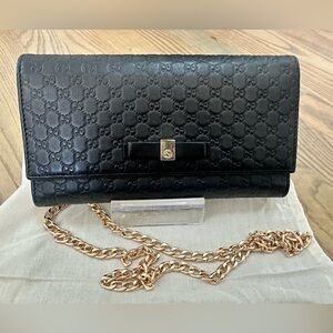 Gucci Black Microguccissima Leather Continental Wallet With Bow